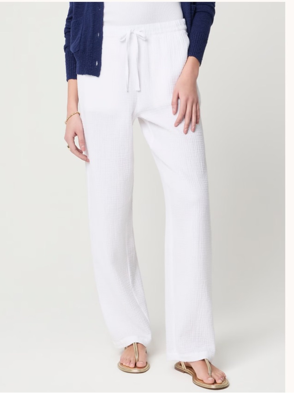J. Crew Factory White Double-Gauze Drawstring Wide-Leg Pants